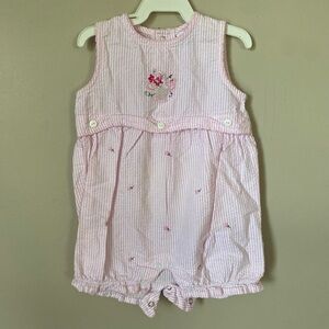 Little Me Pink Stripe Seersucker Embroidered Baby One-Piece Romper